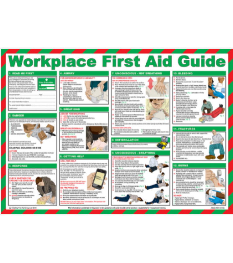 Poster de primeros auxilios en el  lugar de trabajo 
